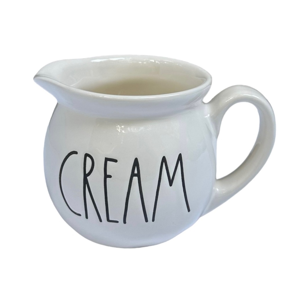 Rae Dunn CREAM Creamer Pitcher White Black Large Letters Dimples NWT 2017 OG